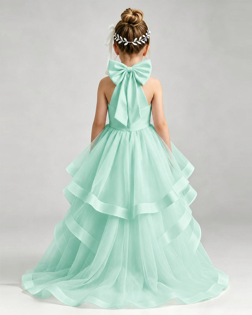 Turquoise Tulle Ball Gown Pageant Dress Back View