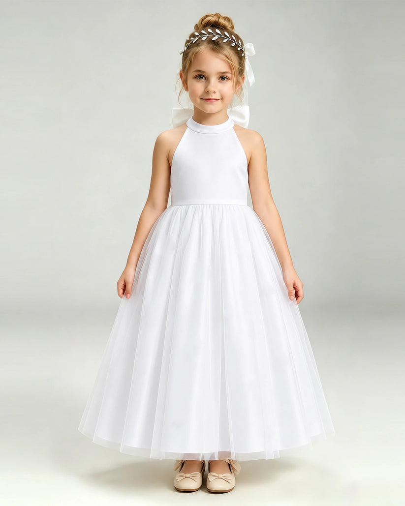 White Tulle A-line Pageant Dress Front View