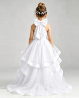 White Tulle Ball Gown Pageant Dress Back View