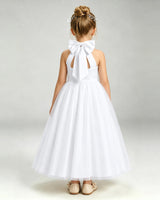 White Tulle A-line Pageant Dress Back View