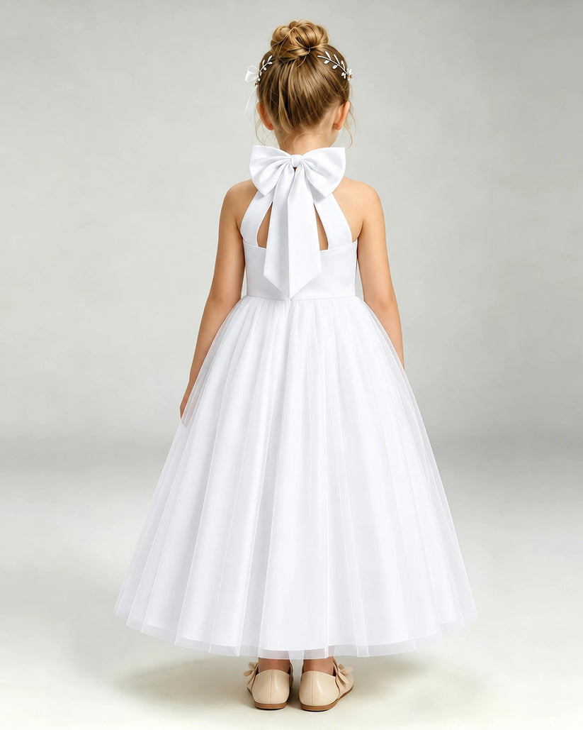 White Tulle A-line Pageant Dress Back View