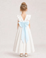 Baby Blue Satin A-line Flower Girl Dress Back View