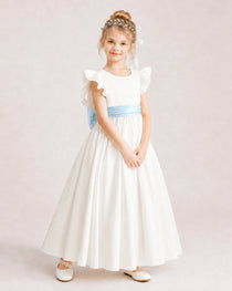 Baby Blue Satin A-line Flower Girl Dress Side View