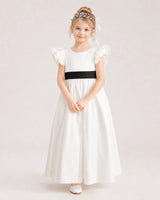 Black Satin A-line Flower Girl Dress Front View