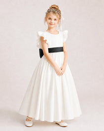 Black Satin A-line Flower Girl Dress Side View