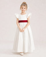 Burgundy Satin A-line Flower Girl Dress Front View