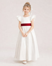 Burgundy Satin A-line Flower Girl Dress Front View