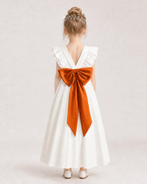 Burnt Orange Satin A-line Flower Girl Dress Back View