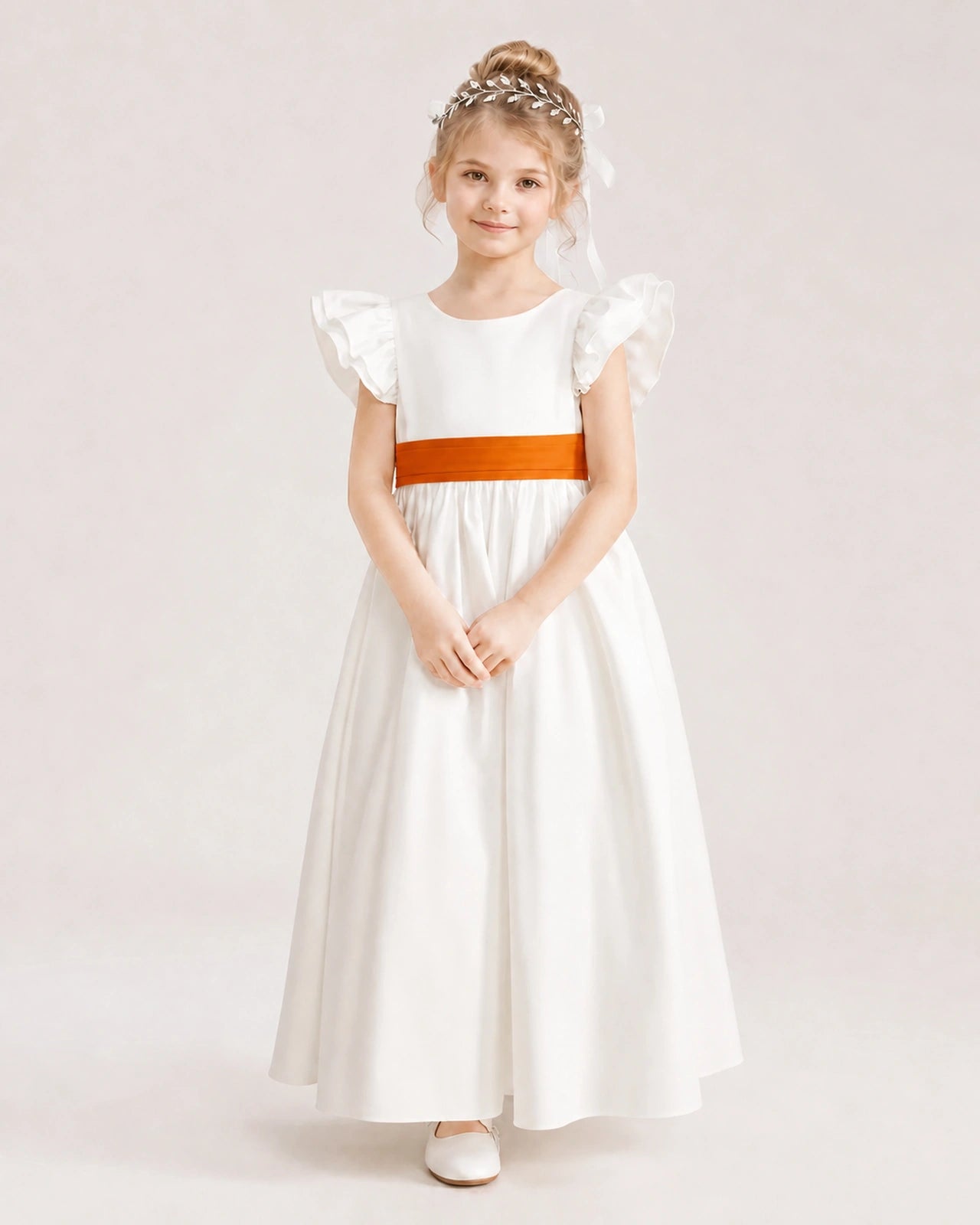Dideyttawl Satin Flower Girl Dress with Ruffle Sleeves & Contrast Bow Secondary image