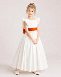 Burnt Orange Satin A-line Flower Girl Dress Side View