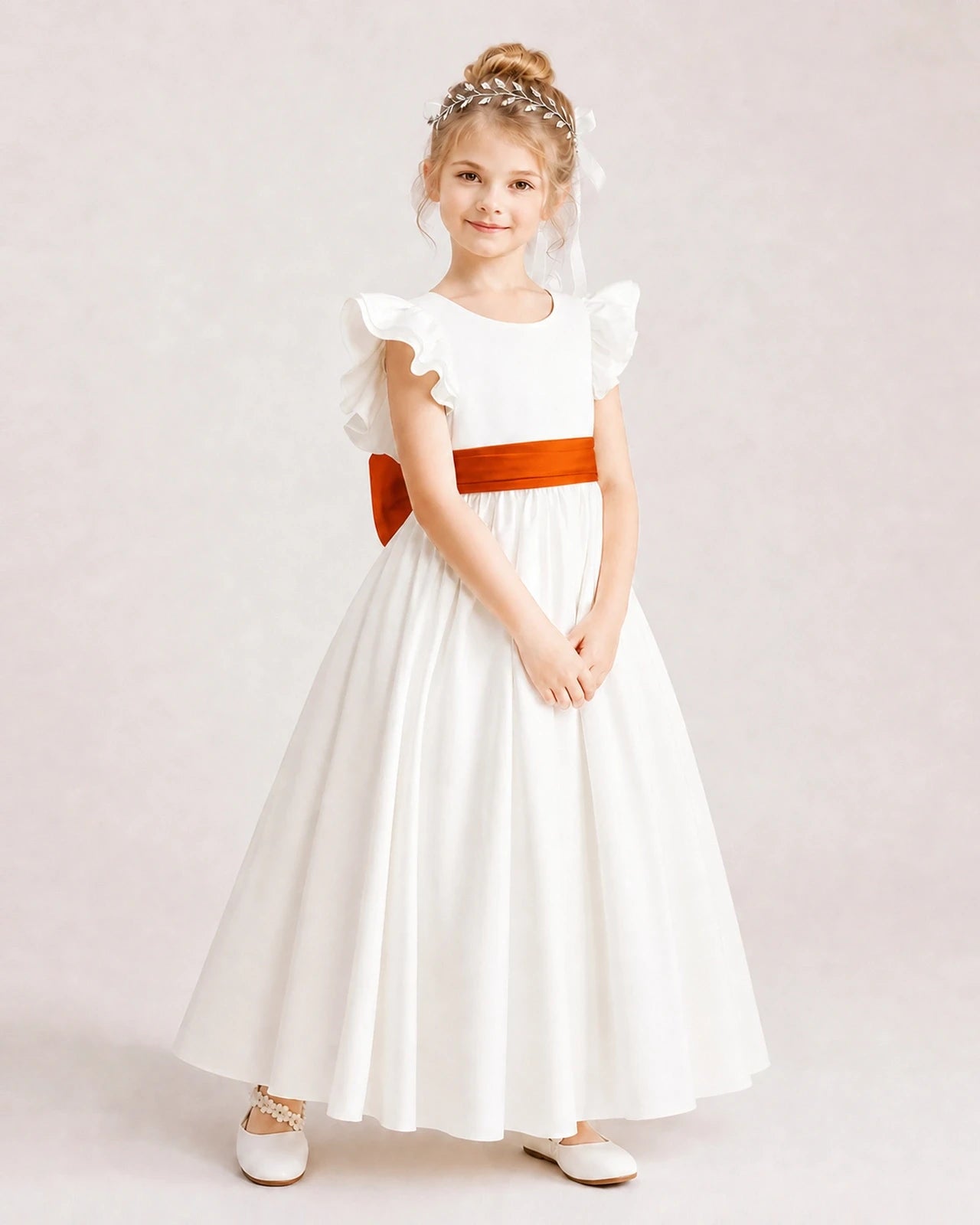 Burnt Orange Satin A-line Flower Girl Dress Side View