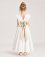 Champagne Satin A-line Flower Girl Dress Back View