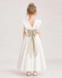 Champagne Satin A-line Flower Girl Dress Back View