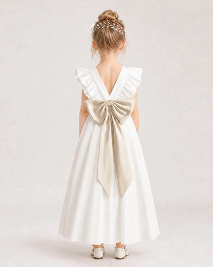Champagne Satin A-line Flower Girl Dress Back View