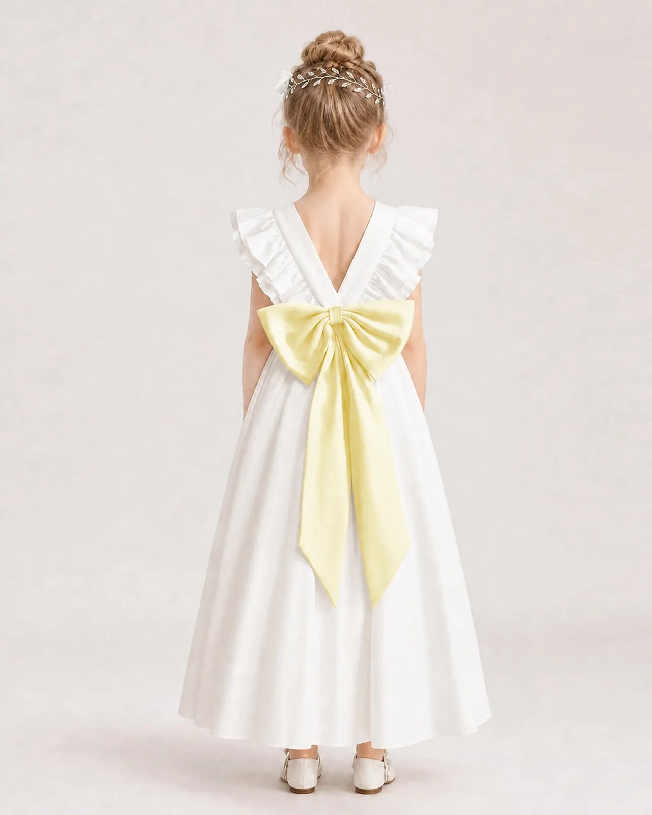 Daffodil Satin A-line Flower Girl Dress Back View