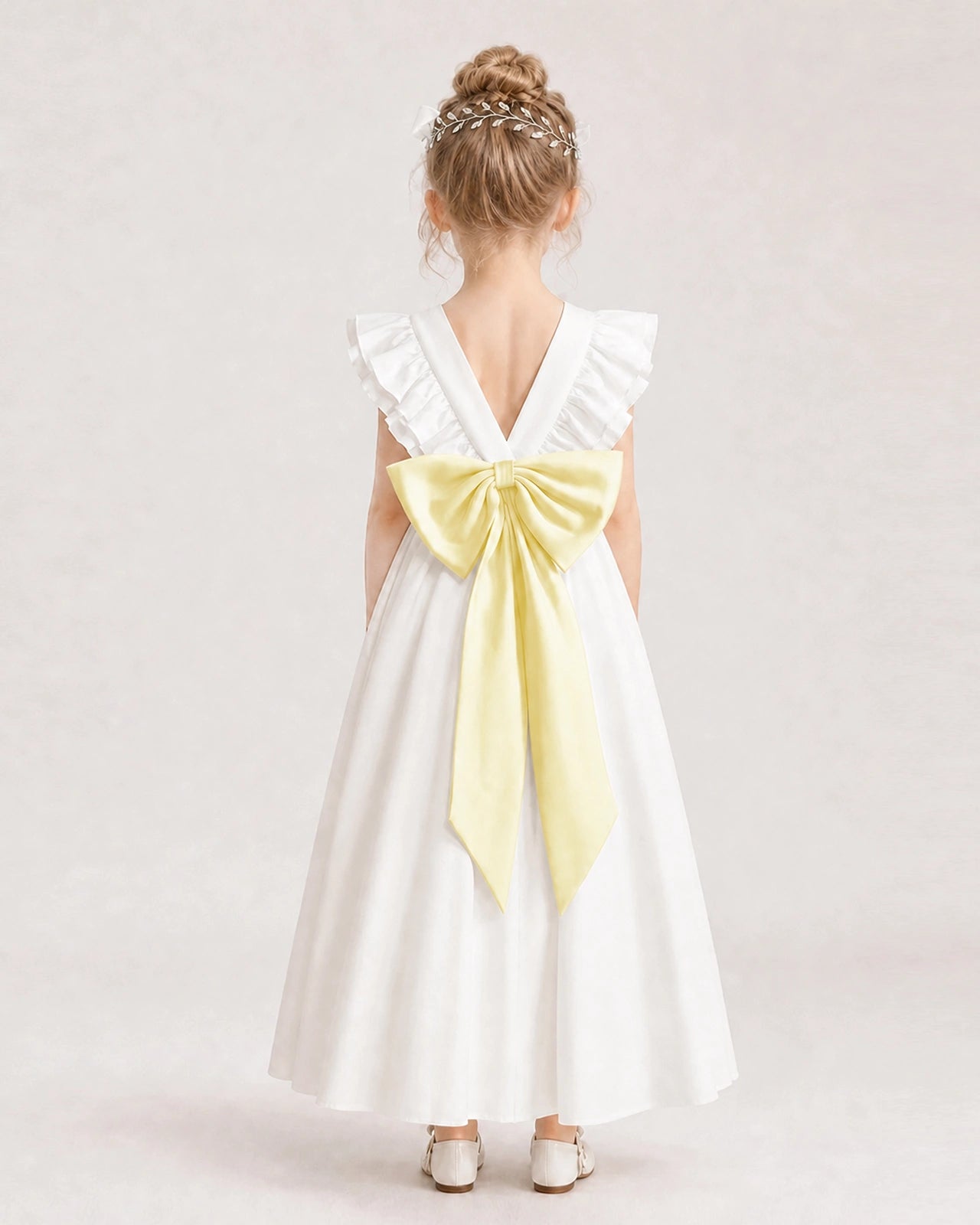 Daffodil Satin A-line Flower Girl Dress Back View