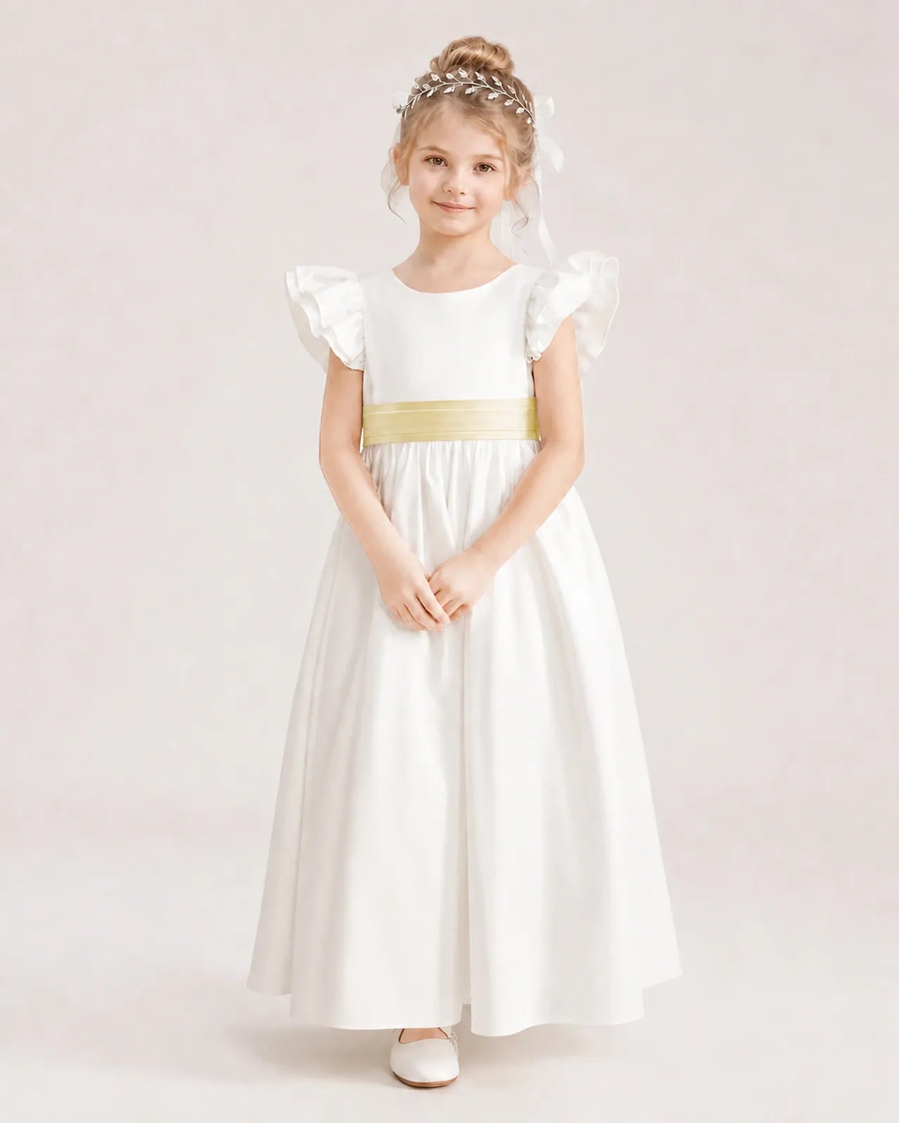 Daffodil Satin A-line Flower Girl Dress Front View