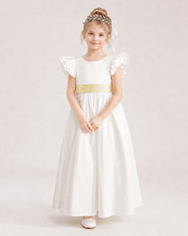 Daffodil Satin A-line Flower Girl Dress Front View