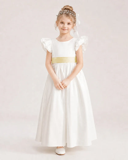 Daffodil Satin A-line Flower Girl Dress Front View