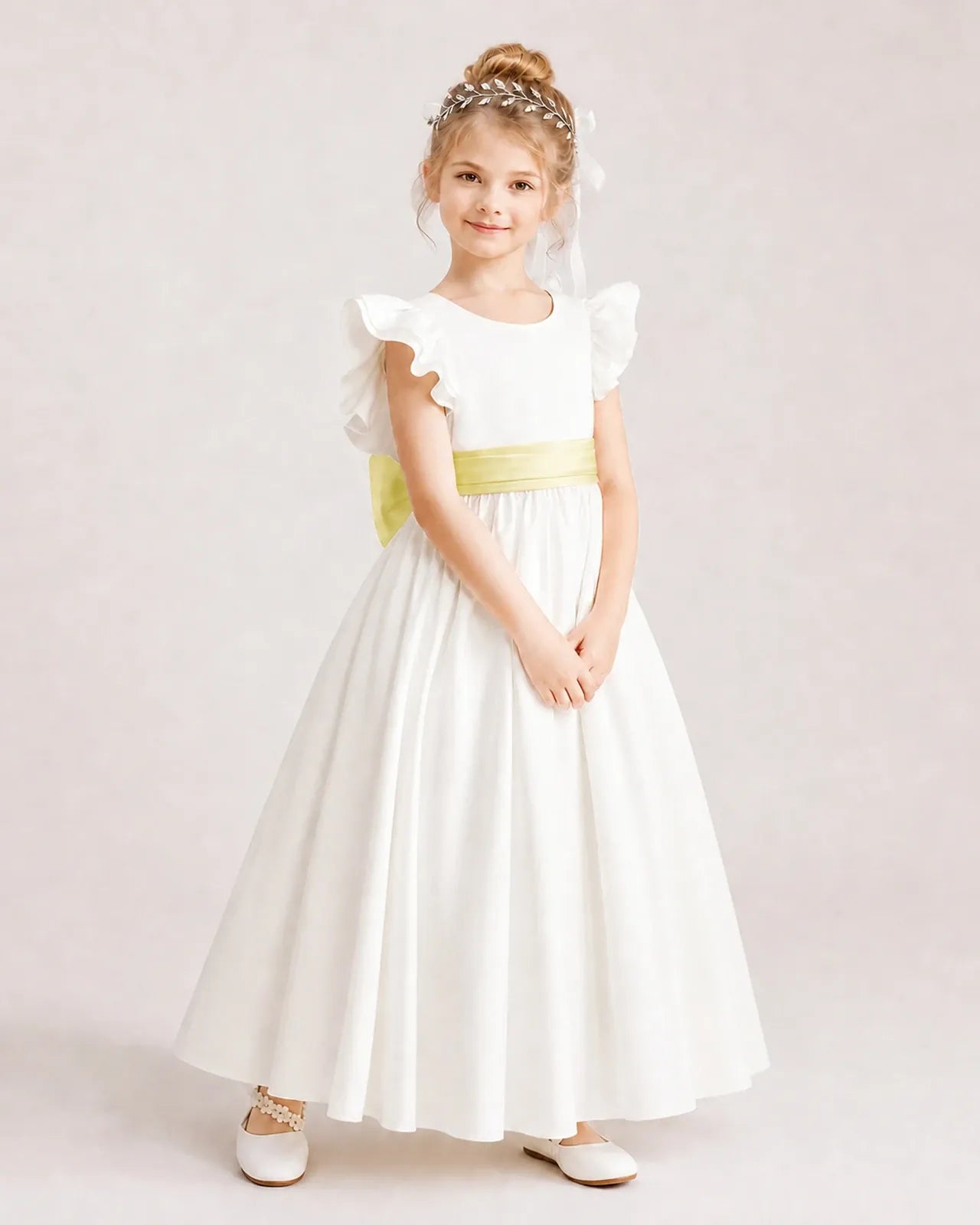 Daffodil Satin A-line Flower Girl Dress Side View