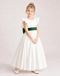 Dark Green Satin A-line Flower Girl Dress Side View