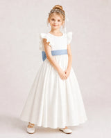 Dusty Blue Satin A-line Flower Girl Dress Side View