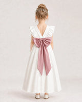 Dusty Rose Satin A-line Flower Girl Dress Back View