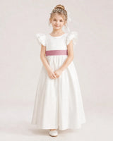 Dusty Rose Satin A-line Flower Girl Dress Front View