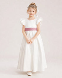 Dusty Rose Satin A-line Flower Girl Dress Front View