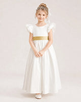 Gold Satin A-line Flower Girl Dress Front View