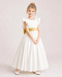 Gold Satin A-line Flower Girl Dress Side View