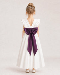 Grape Satin A-line Flower Girl Dress Back View