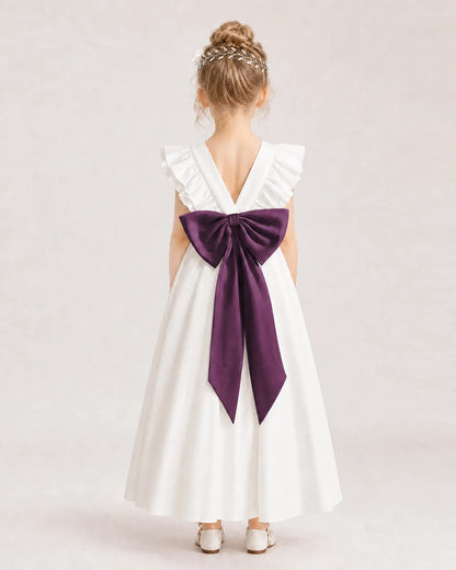 Grape Satin A-line Flower Girl Dress Back View