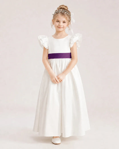 Grape Satin A-line Flower Girl Dress Front View