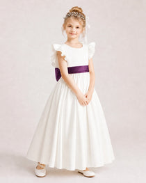 Grape Satin A-line Flower Girl Dress Side View
