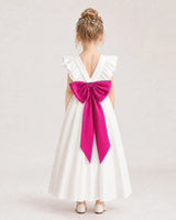 Hot Pink Satin A-line Flower Girl Dress Back View