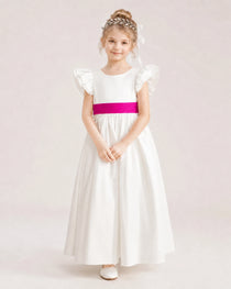 Hot Pink Satin A-line Flower Girl Dress Front View