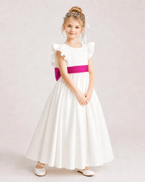 Hot Pink Satin A-line Flower Girl Dress Side View
