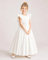 Ivory Satin A-line Flower Girl Dress Side View