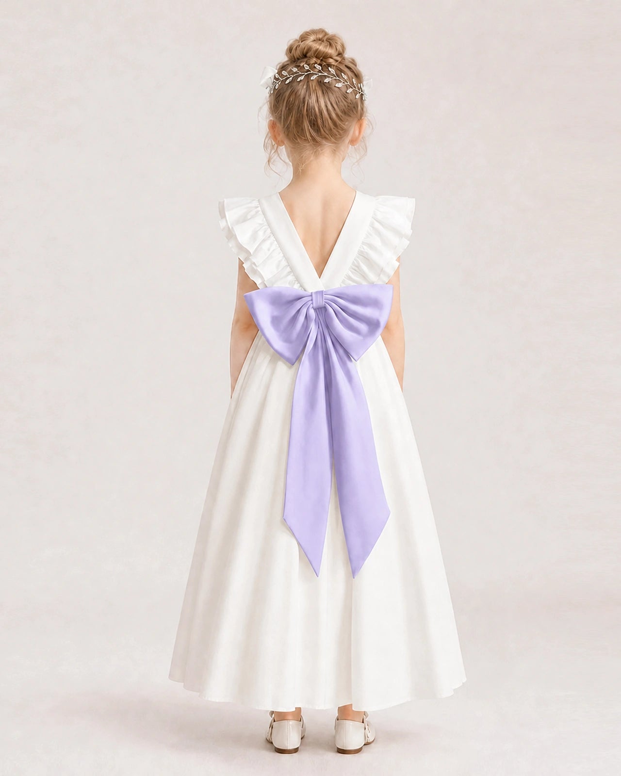 Lavender Satin A-line Flower Girl Dress Back View