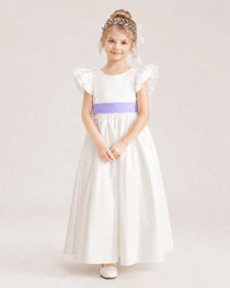Lavender Satin A-line Flower Girl Dress Front View