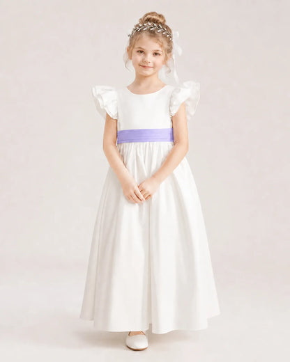Lavender Satin A-line Flower Girl Dress Front View