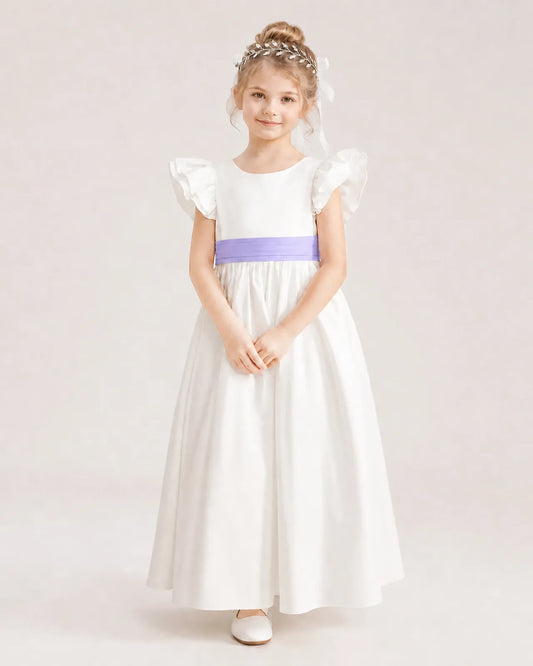 Lavender Satin A-line Flower Girl Dress Front View