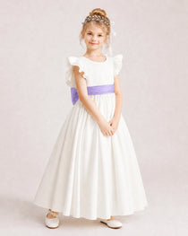 Lavender Satin A-line Flower Girl Dress Side View