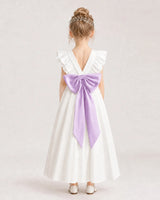 Lilac Satin A-line Flower Girl Dress Back View
