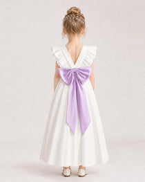Lilac Satin A-line Flower Girl Dress Back View