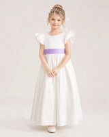 Lilac Satin A-line Flower Girl Dress Front View