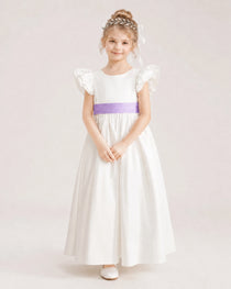 Lilac Satin A-line Flower Girl Dress Front View