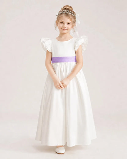 Lilac Satin A-line Flower Girl Dress Front View