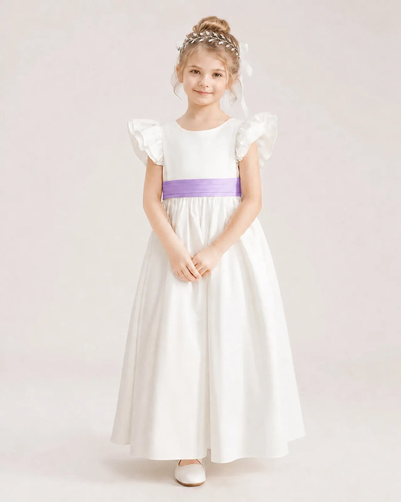 Lilac Satin A-line Flower Girl Dress Front View